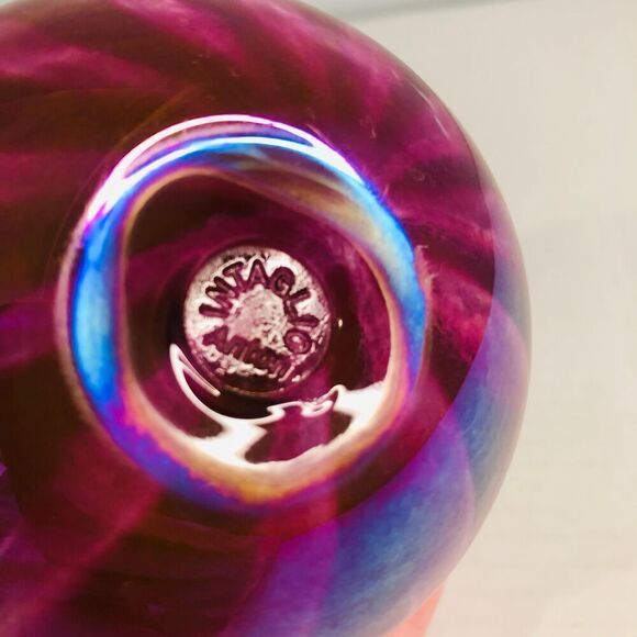 anton intaglio art glass oil lamp pink swirl iridescent orb hand blown home - Picture 8 of 9